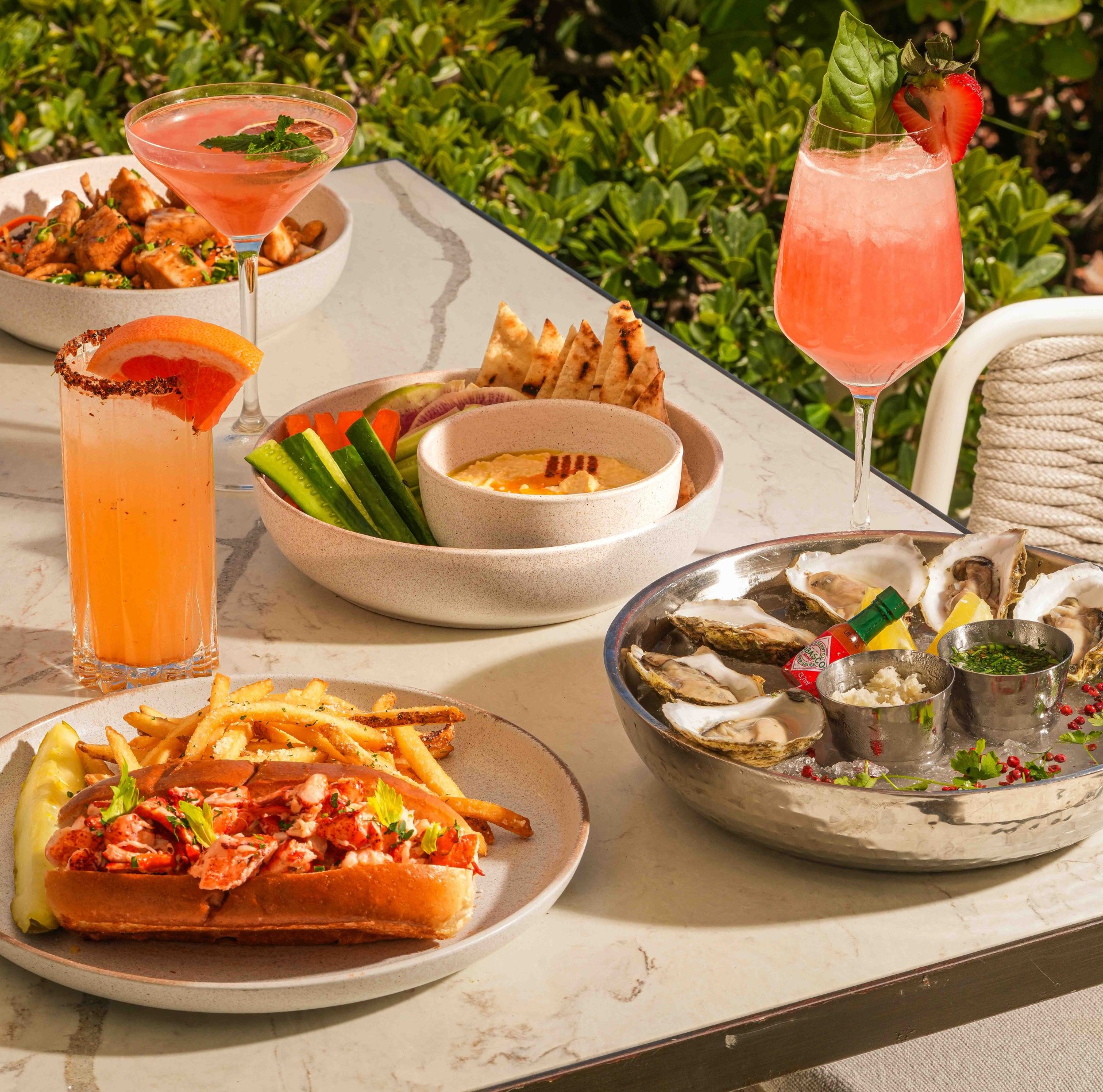 a table with food and drinks on it