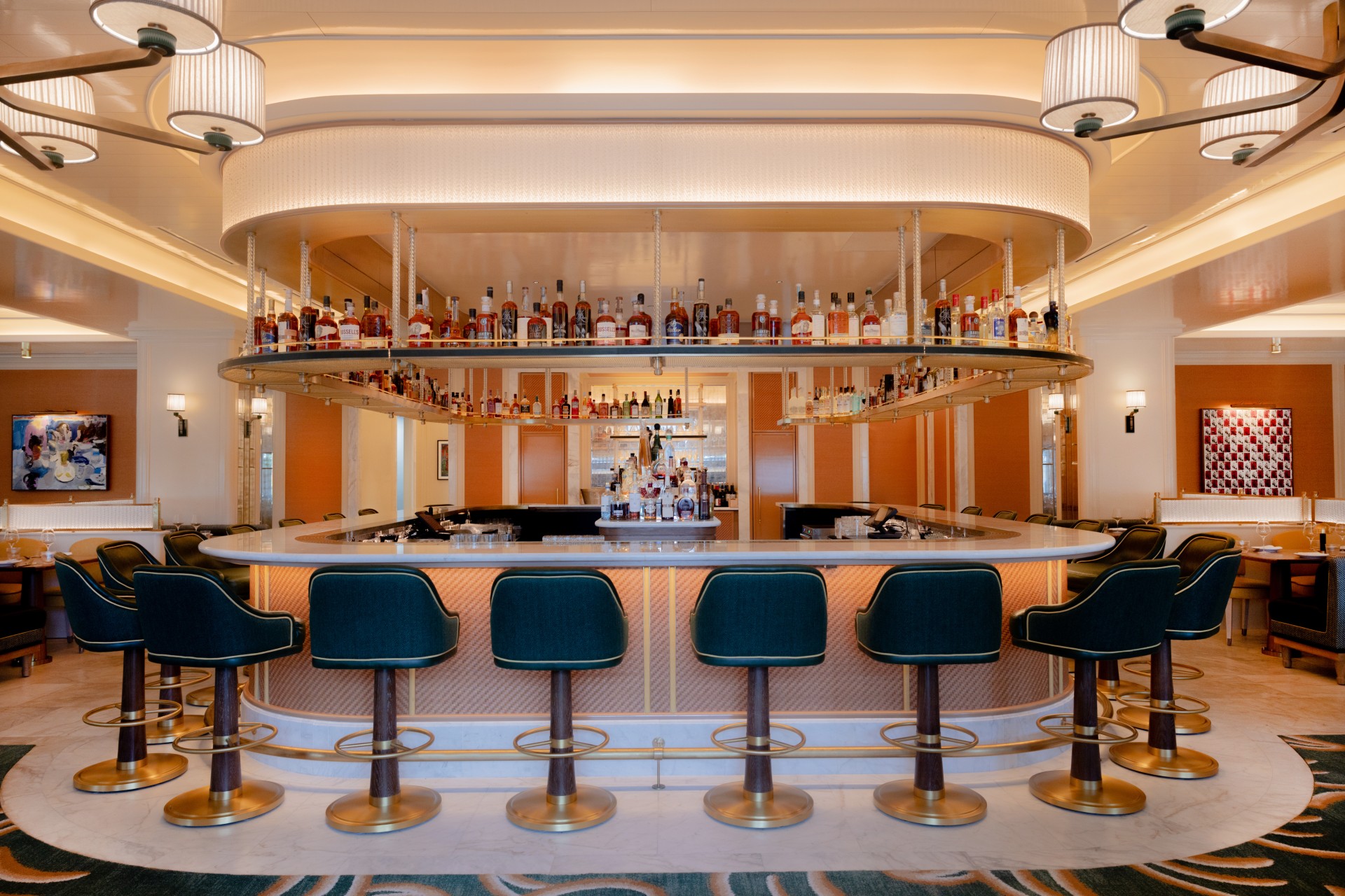 a bar with a shelf of liquor