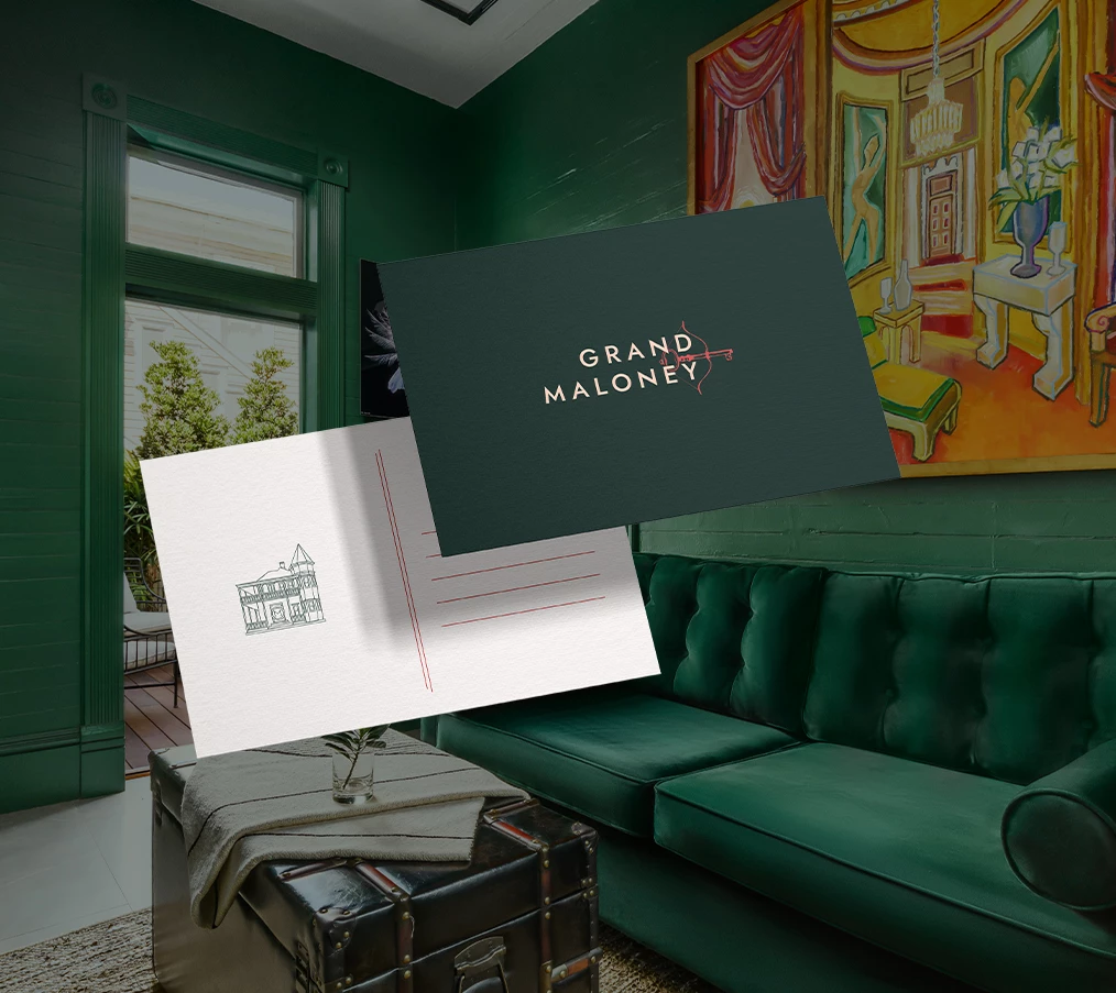 a postcard in a room