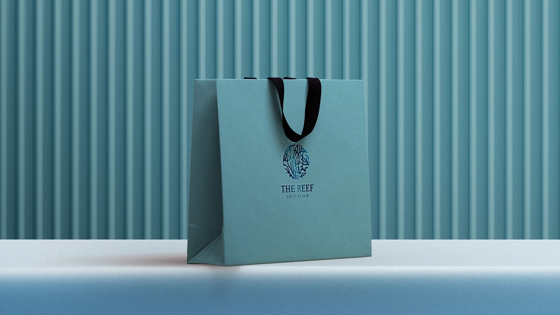 a blue bag with a logo on it