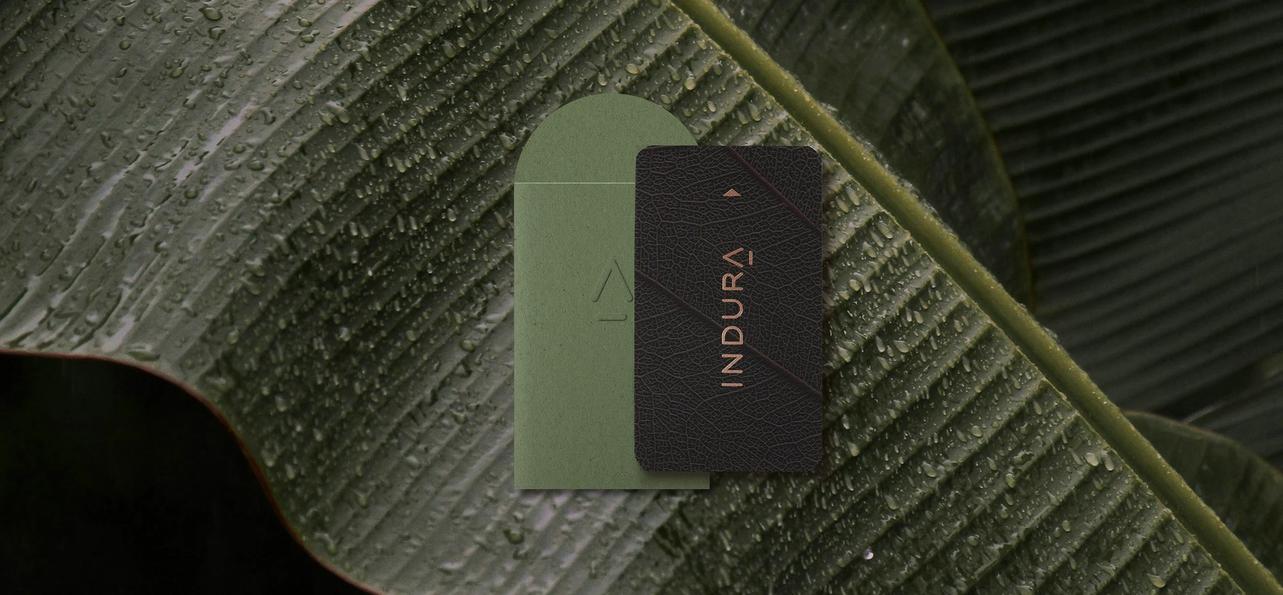 a room key card  with the Indura logo on a leaf