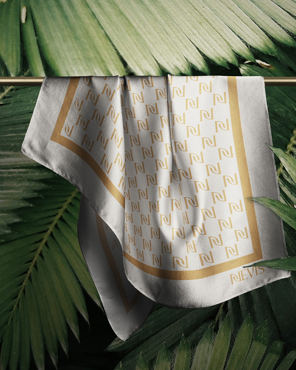 a towel on a bar with nevis branding
