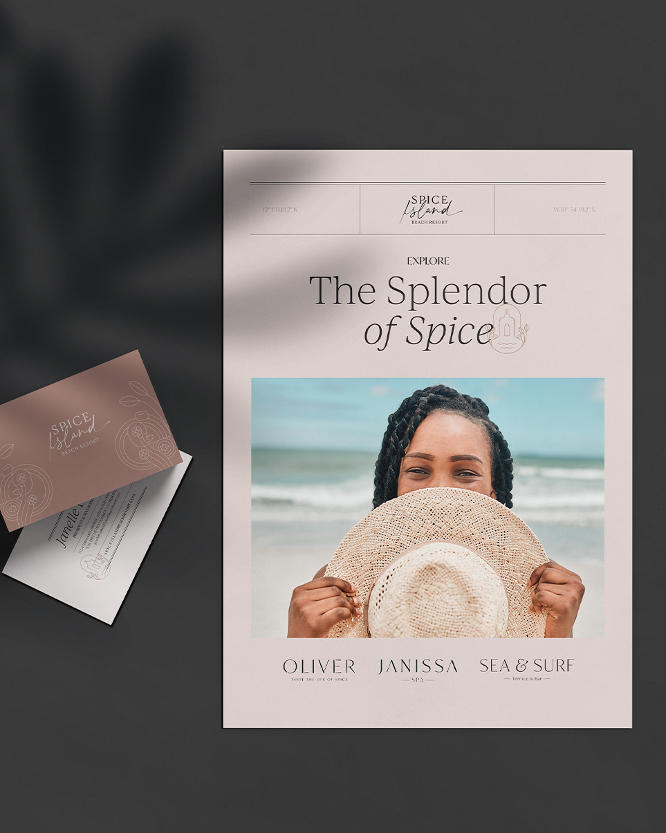 a magazine with a woman holding a hat and spice island logo on it