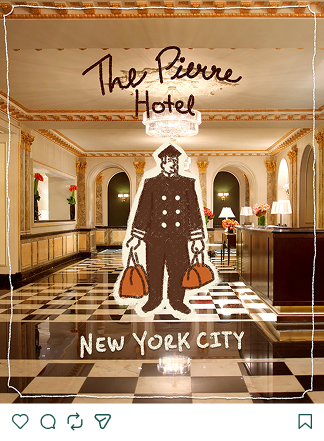 a hotel lobby with a man in a uniform