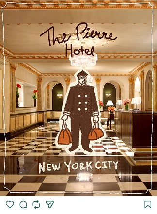 a hotel lobby with a man in a uniform