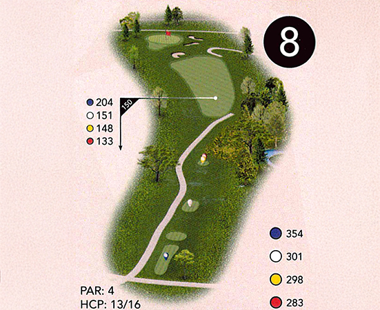 a golf course map with numbers and trees