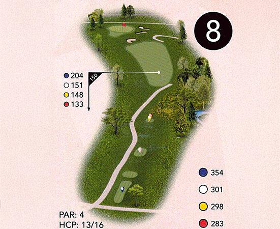a golf course map with numbers and trees
