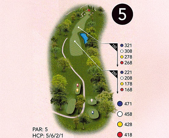 a golf course map with numbers and trees