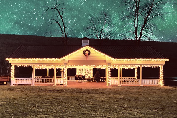 a house with lights on it