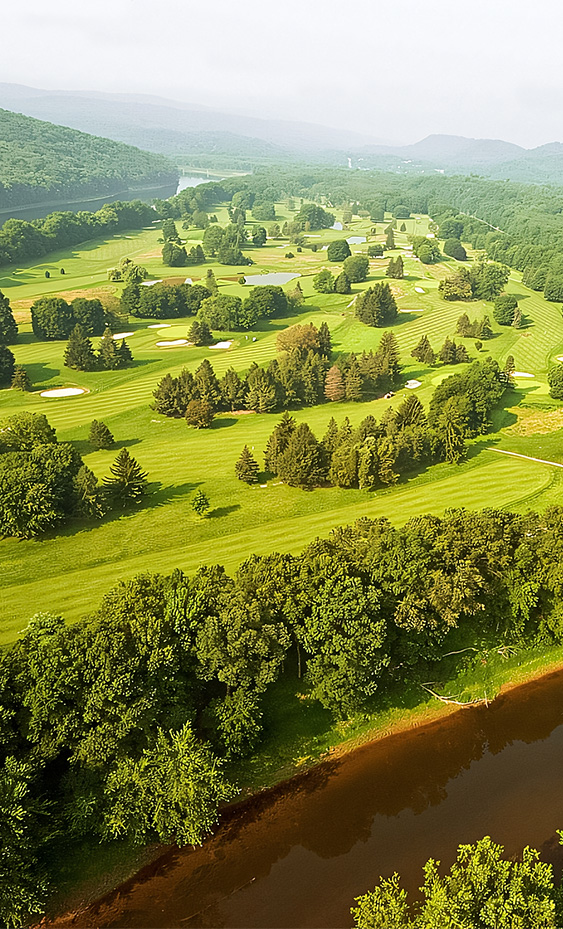 a golf course with many trees