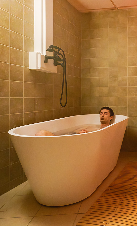 a man lying in a bathtub