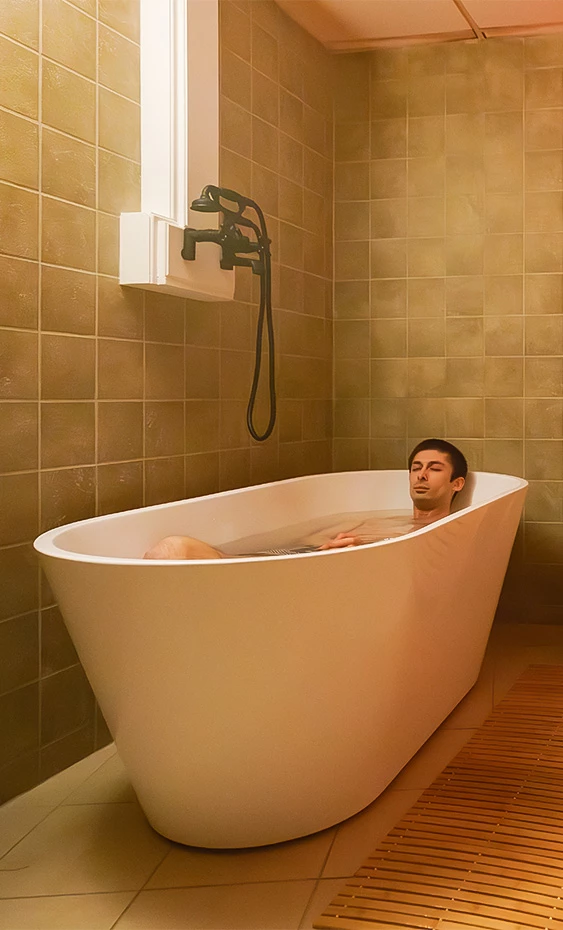 a man lying in a bathtub