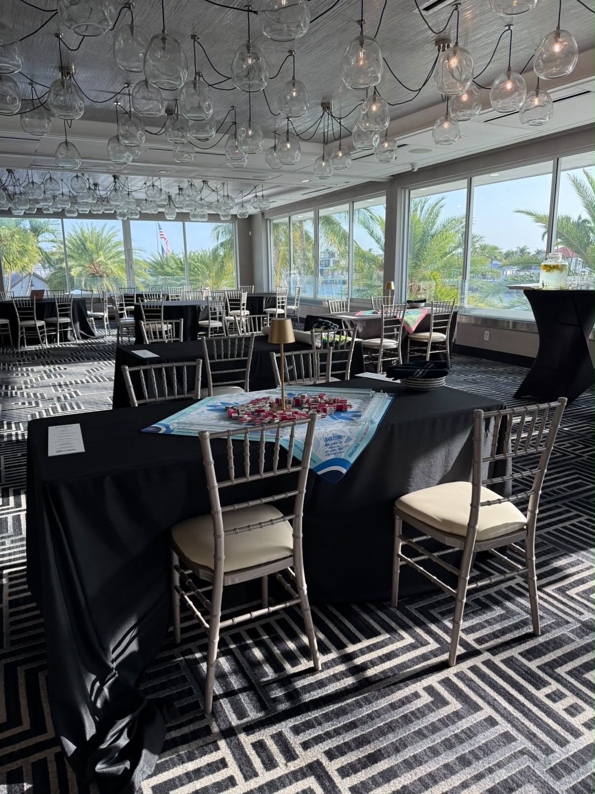 a room with a table and chairs