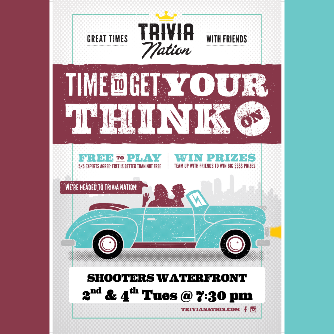 a poster with text and images of people in a car