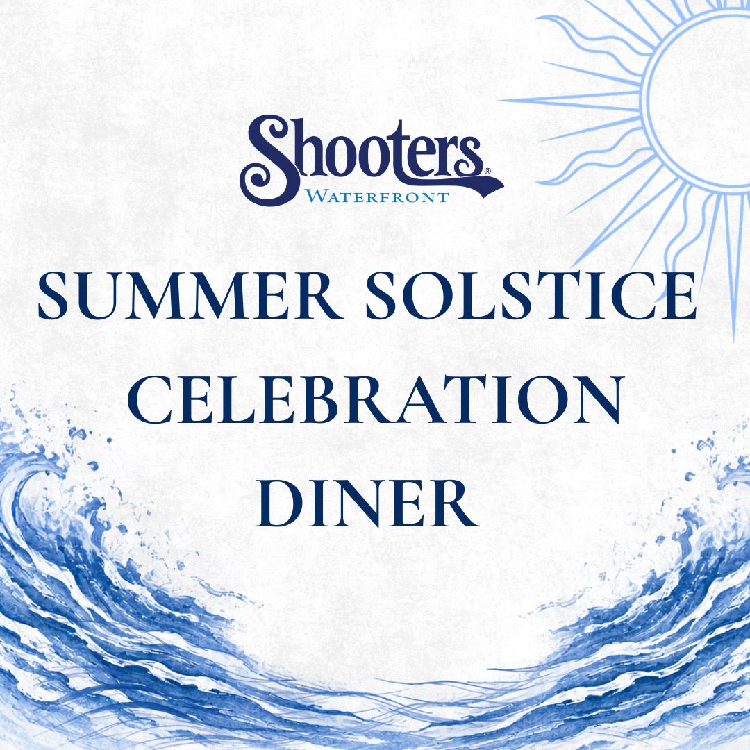 a blue water wave with sun and text