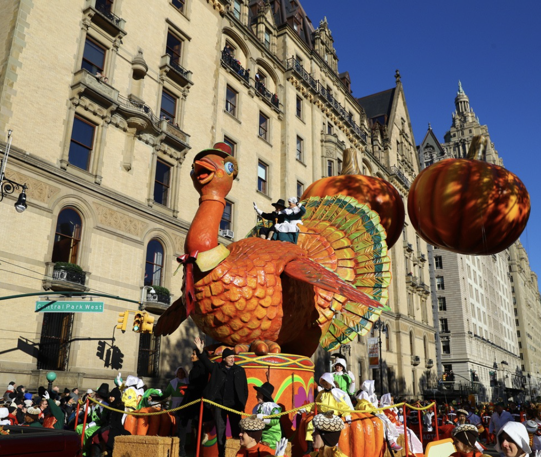 a large building with a float in front of it