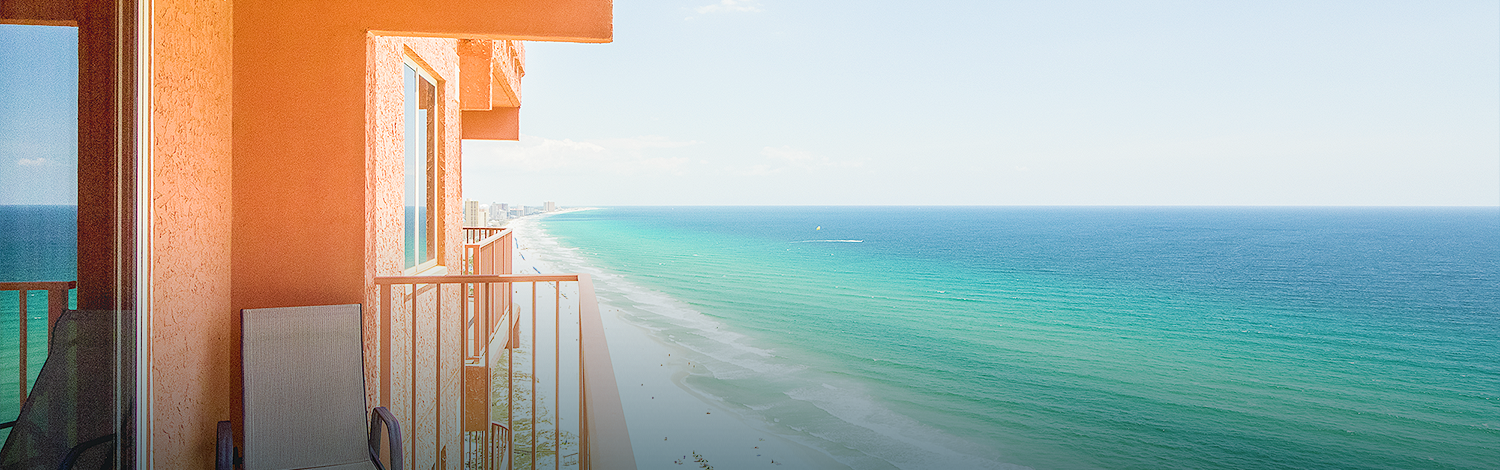 Room balcony with view of blue ocean waters