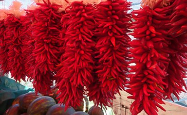 red chili peppers from a string