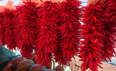red chili peppers from a string