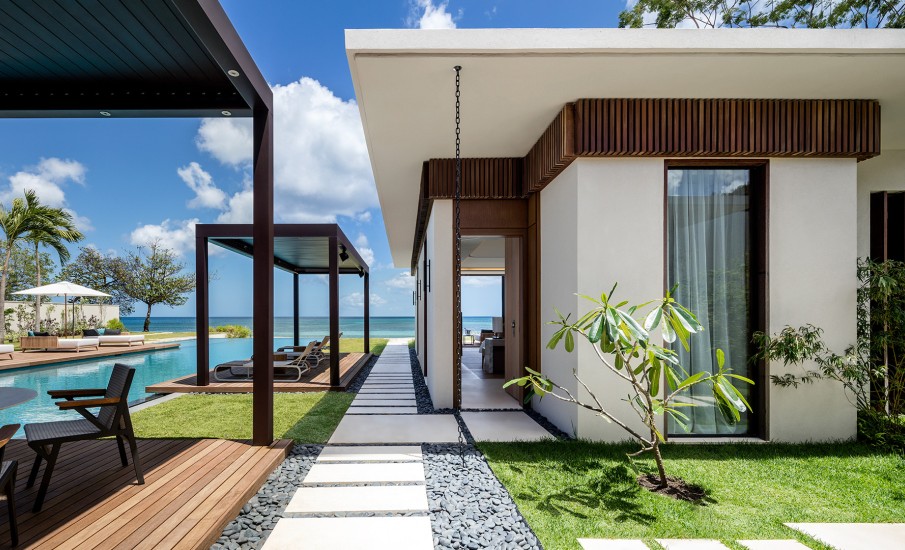 Stone walkways outside of a private villa at Silversands Grand Anse in Grenada.