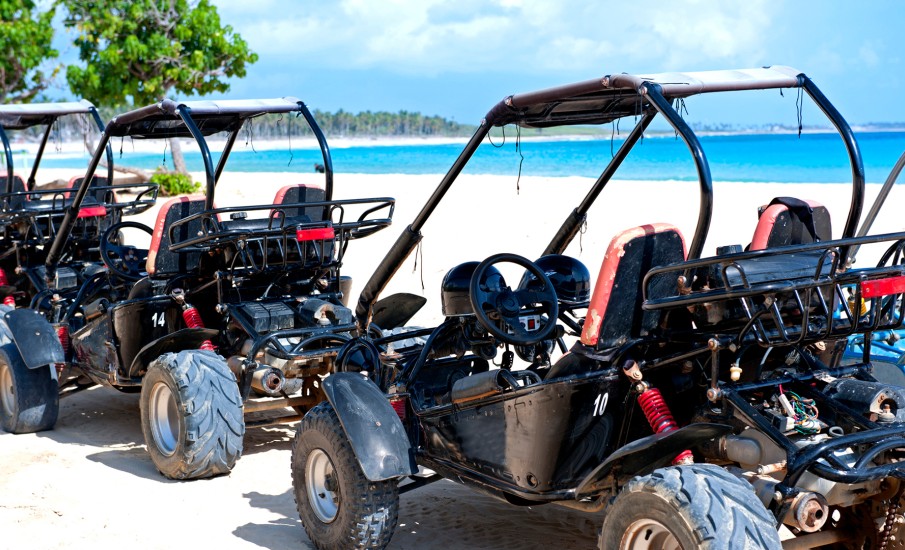 a row of golf carts