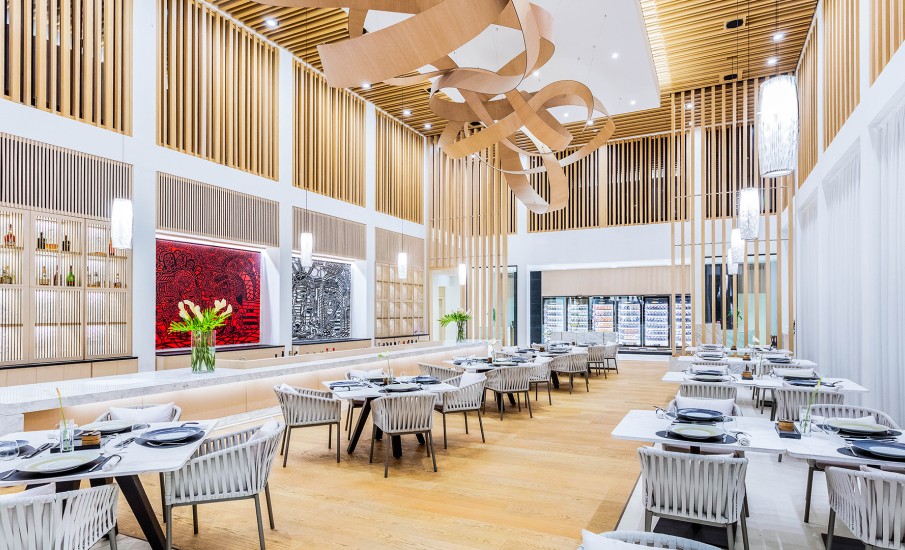 a room with tables and chairs