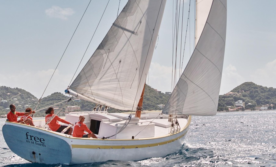 a group of people on a sailboat on the water