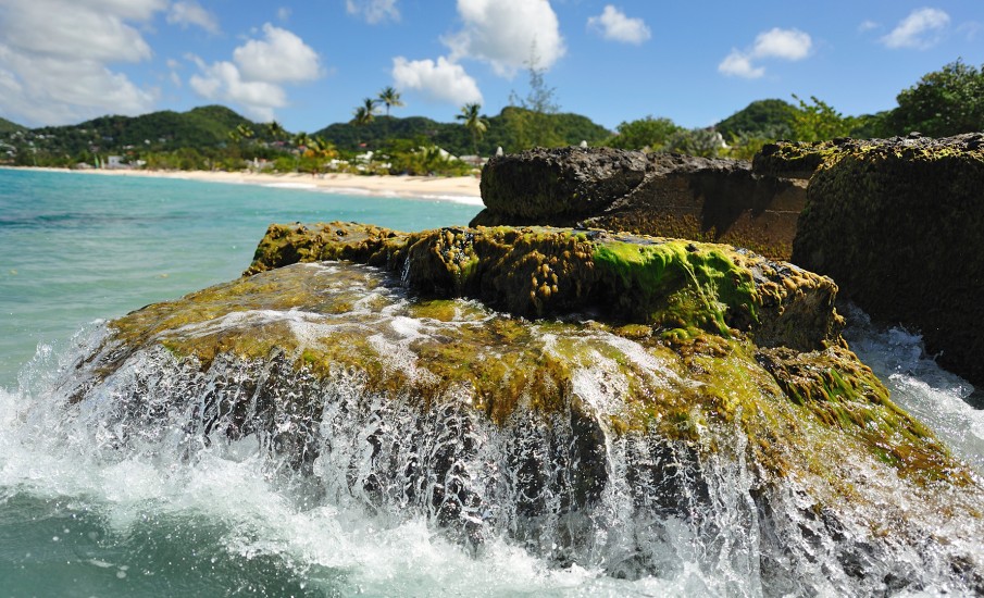 a rocky beach with a large body of water