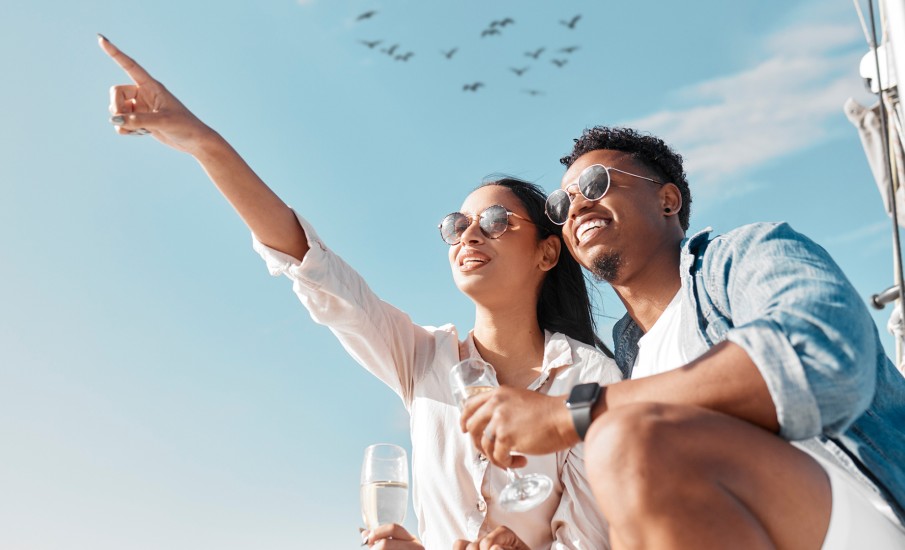 a man and woman on a boat