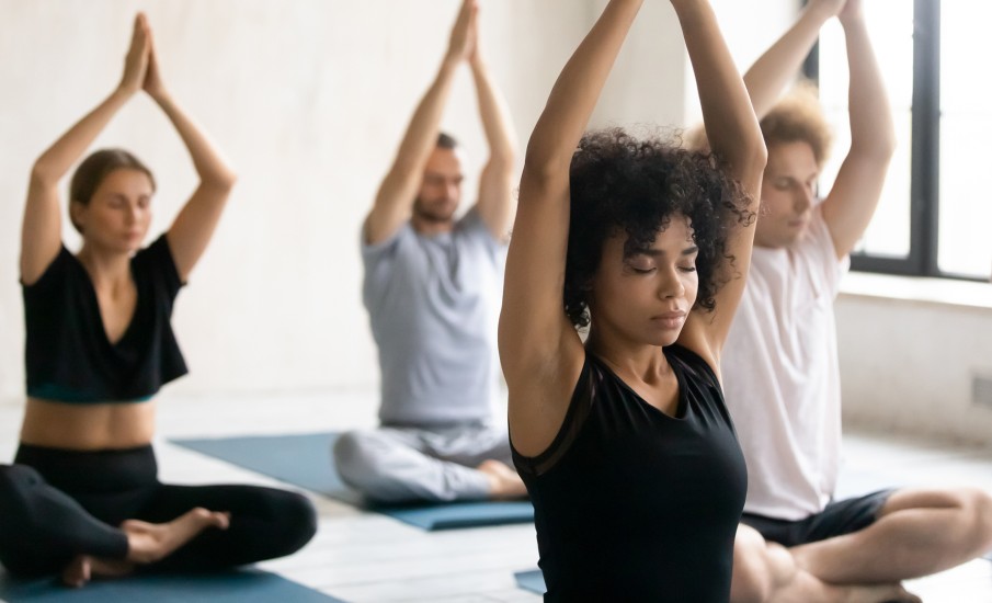 a group of people exercising