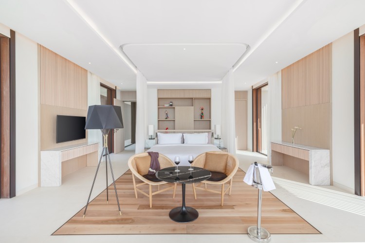 a room with a bed and a table