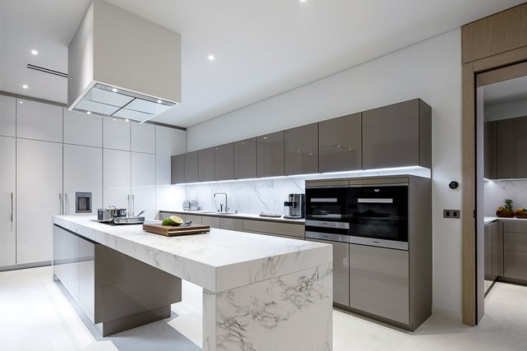 A large chef kitchen inside a luxury villa in Grand Anse Grenada.