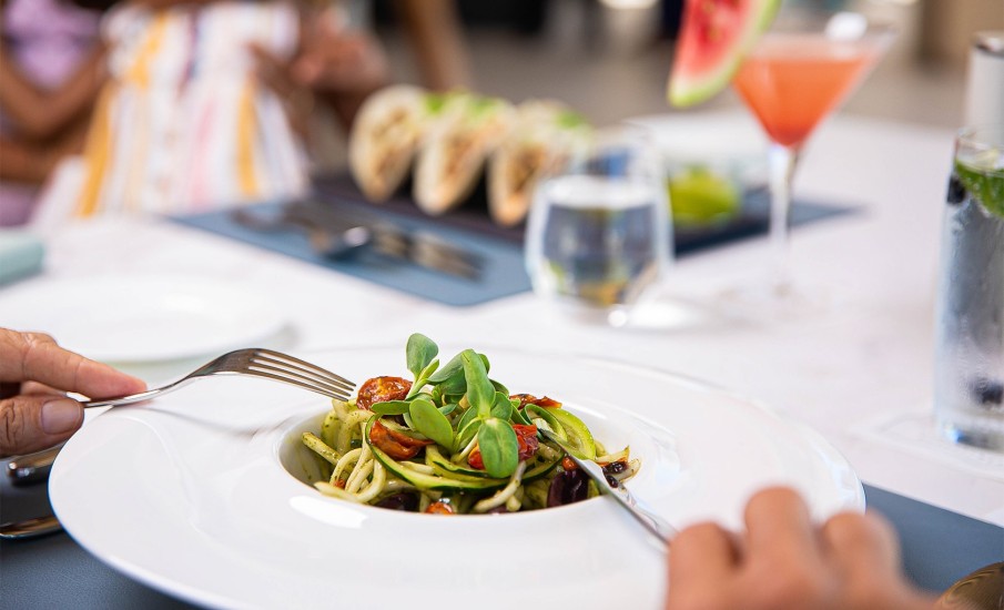 A vegetarian pasta dish at Grenadian Grill in Grenada.