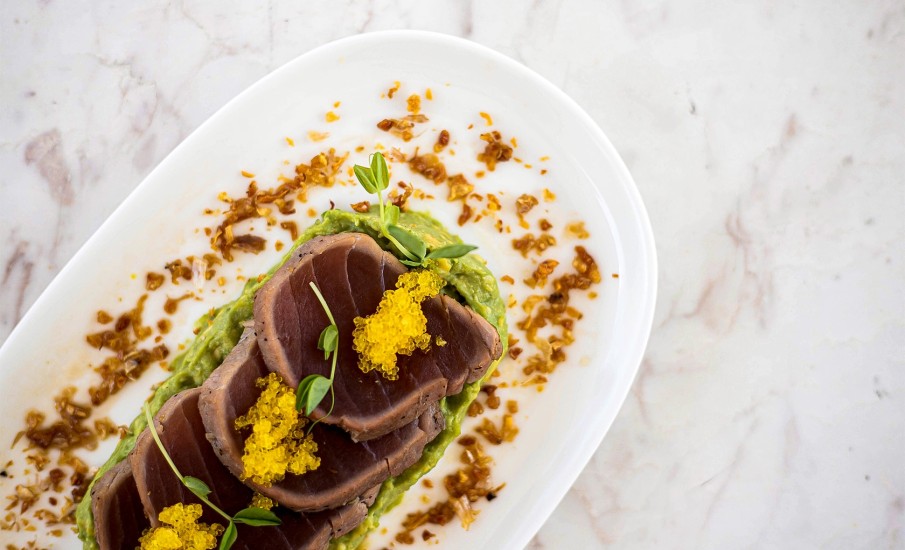 Fresh seared Tuna on a plate at the Beach Lounge in Grand Anse Grenada.