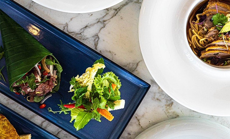 Plates of exquisite cuisine served at the Beach Lounge in Grenada.