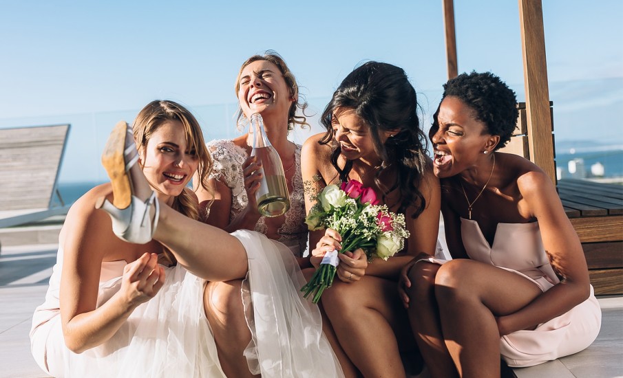 The bride and her bridesmaids.