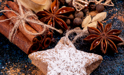 a star shaped cookie with powdered sugar and spices