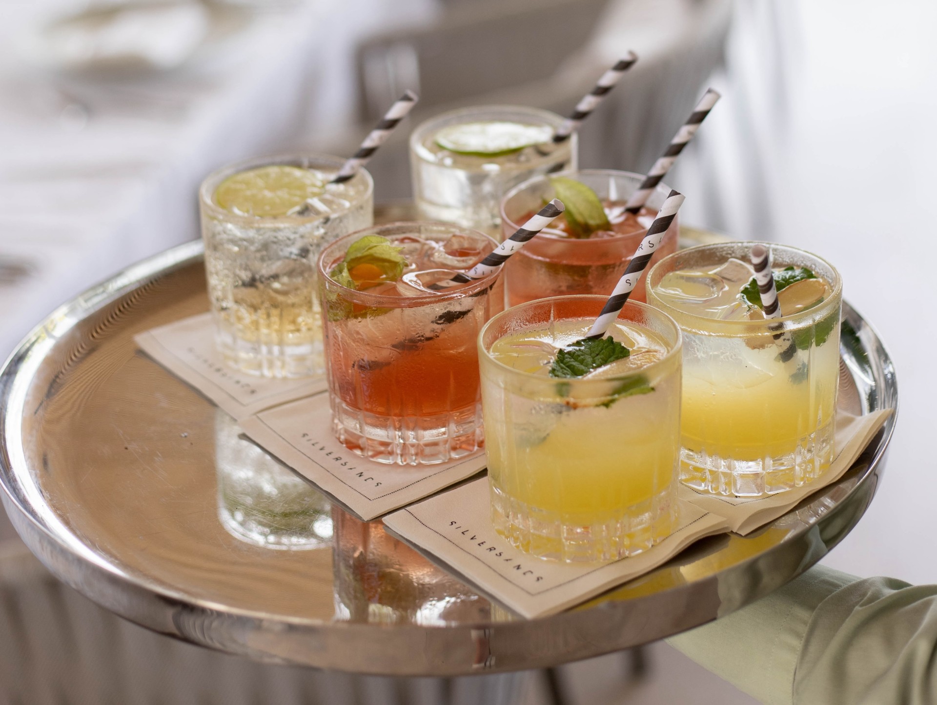 a tray of drinks on a table