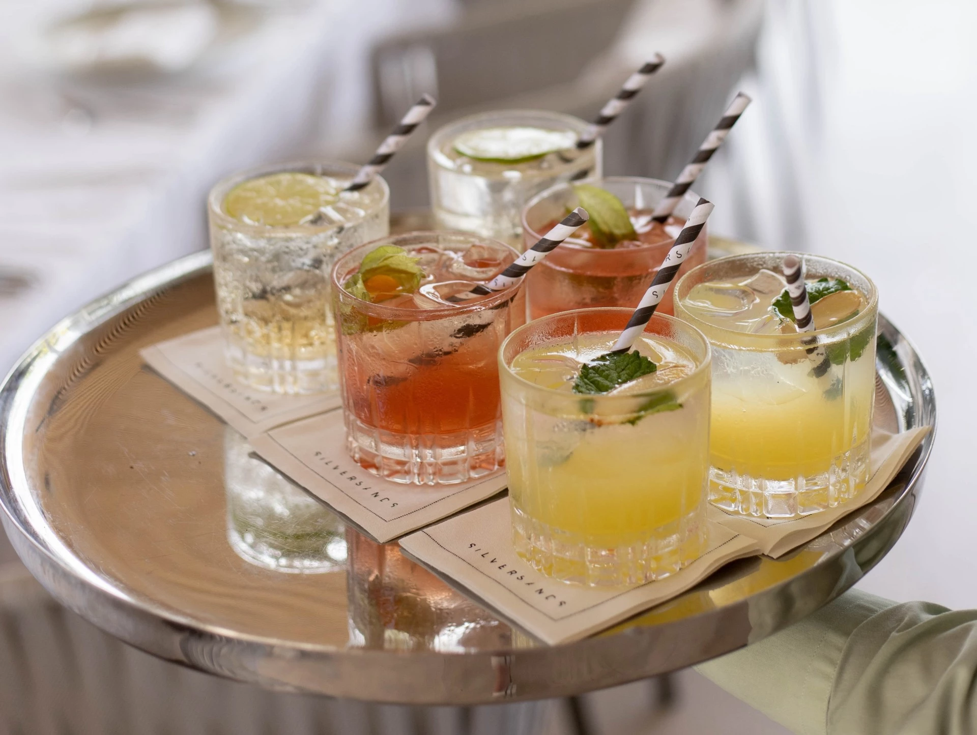 a tray of drinks on a table