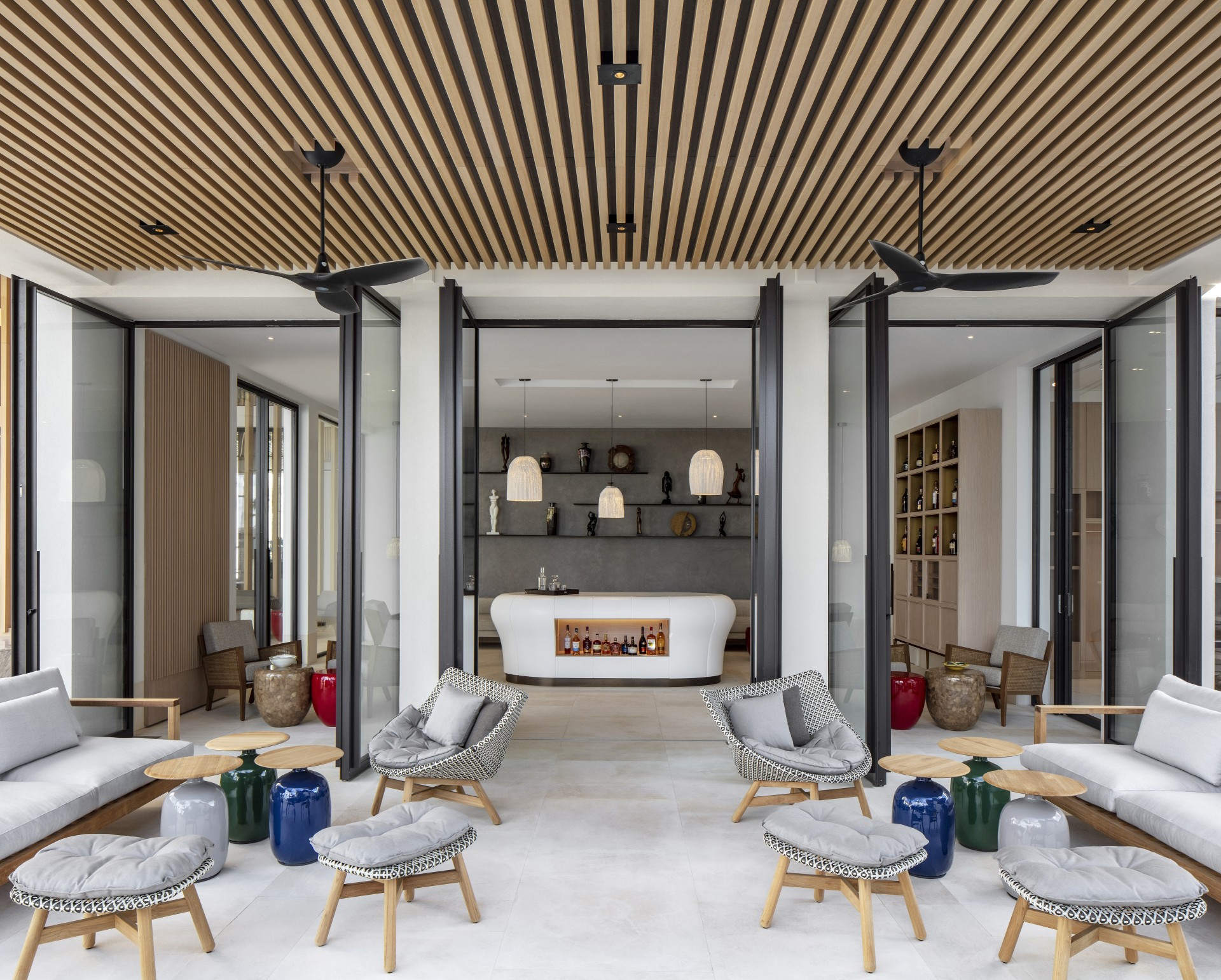 a room with chairs and tables