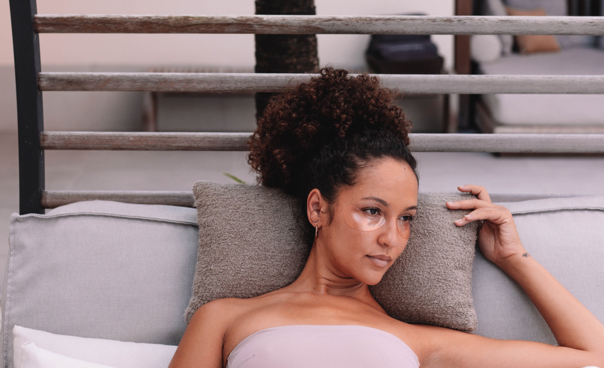 a woman lying on a couch