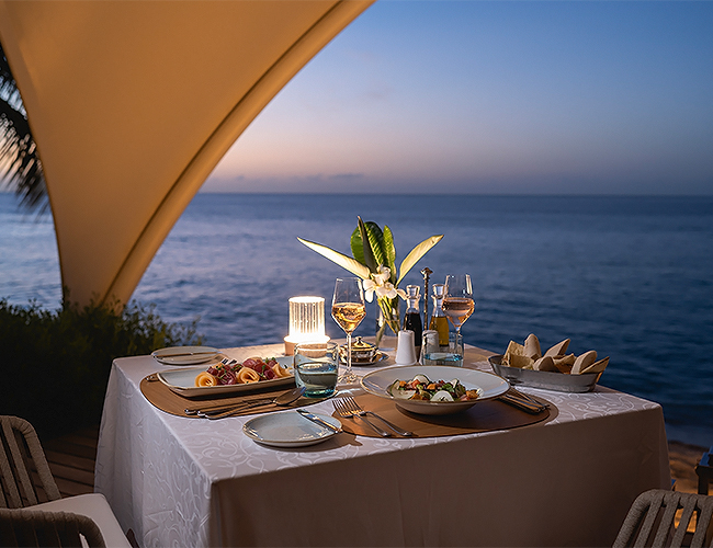 a table with food and drinks on it