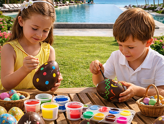a boy and girl painting easter eggs