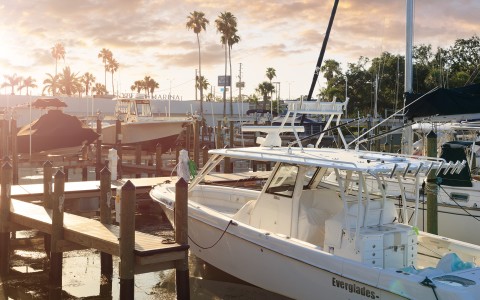 boats parked on a dock