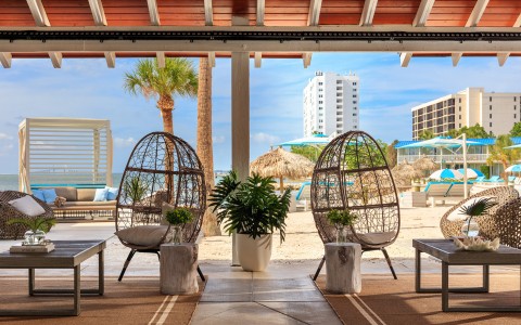 chairs and chairs on a beach