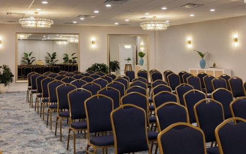 a room with rows of chairs