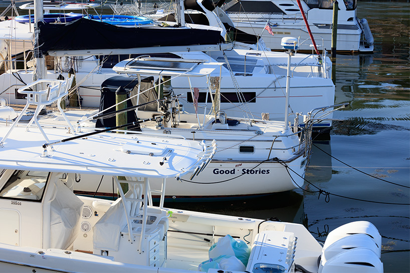 a group of boats in a harbor