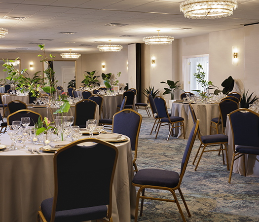 a room with tables and chairs