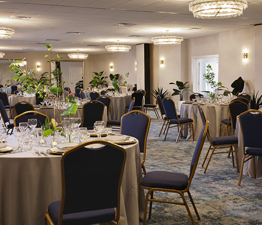 a room with tables and chairs