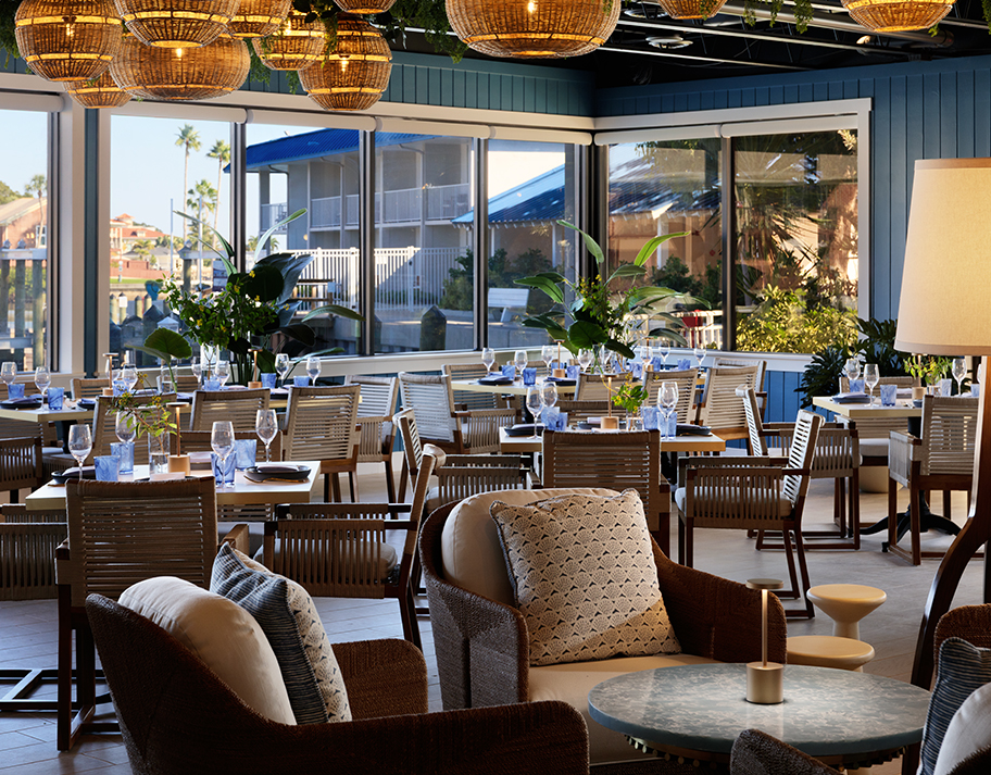 a room with tables and chairs